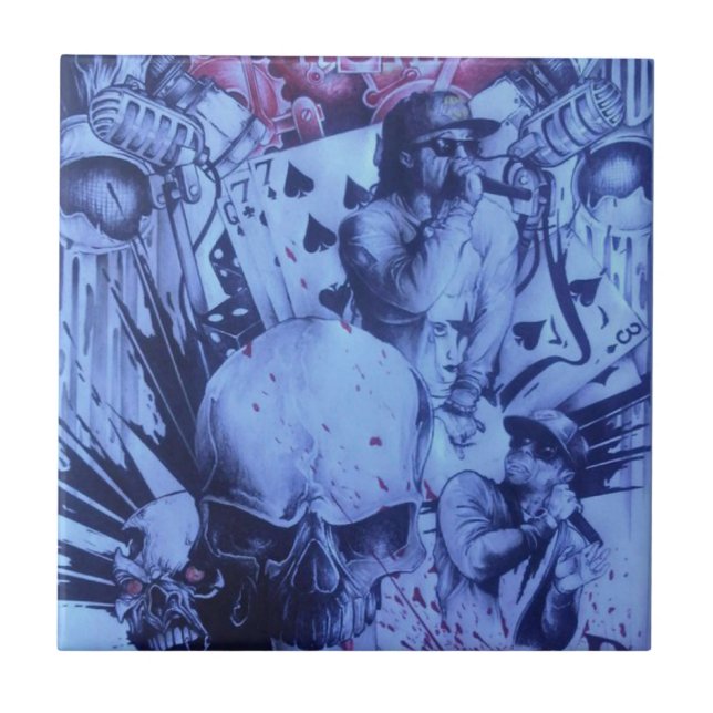 Pop Musicians Blue Purple Art Print Tile (Front)