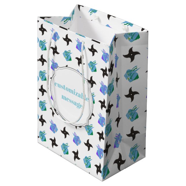 Pop Ninja Throwing Star Medium Gift Bag (Back Angled)