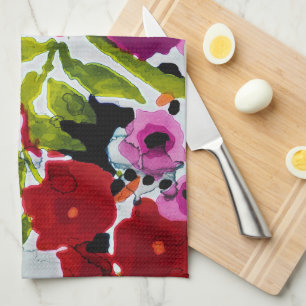 Pop of Bold Colour Inky Watercolor Flowers  Tea Towel
