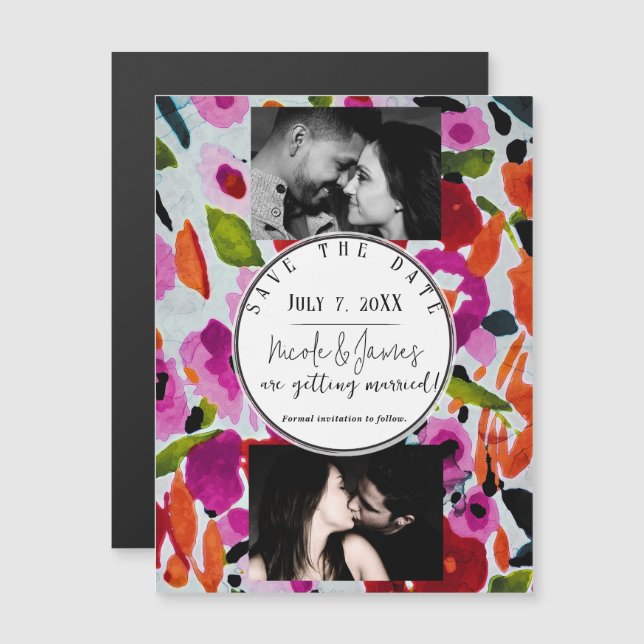 Pop of Bold Colour Inky Watercolor Save The Date (Front/Back)