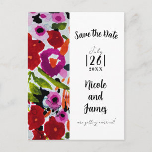 Pop of Bold Colour Inky Watercolor Save The Date Announcement Postcard