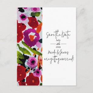 Pop of Bold Colour Inky Watercolor Save The Date Announcement Postcard