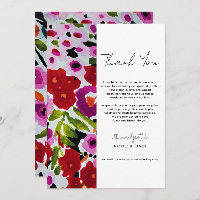 Pop of Bold Colour Inky Watercolor Thank You Invitation (Front/Back)
