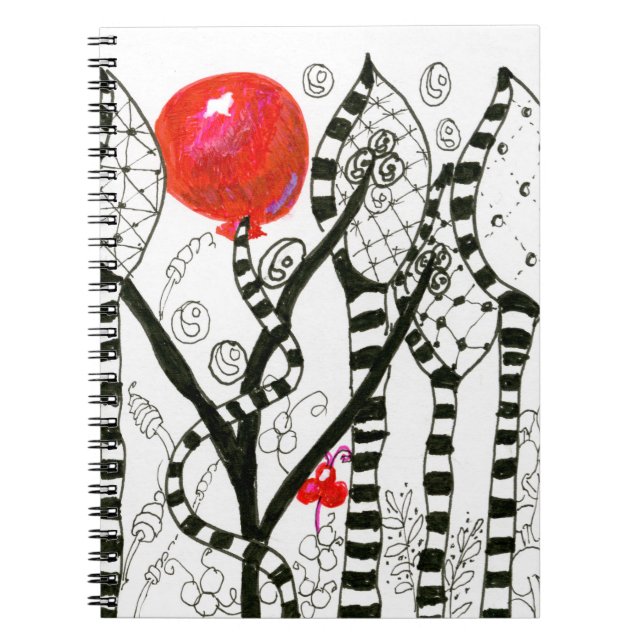 Pop of Colour Red Balloon Zendoodle Fanciful Spiral Notebook (Front)