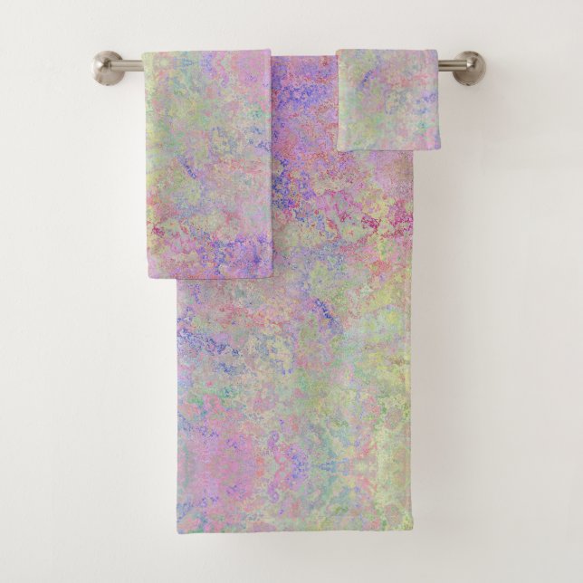 Pop of Pastel Colourful Alcohol Ink Abstract Bath Towel Set (Insitu)