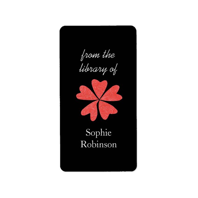 Pop of red floral personalised bookplates label (Front)