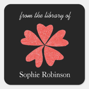 Pop of red floral personalised bookplates square sticker