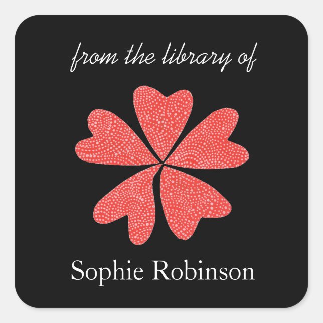 Pop of red floral personalised bookplates square sticker (Front)