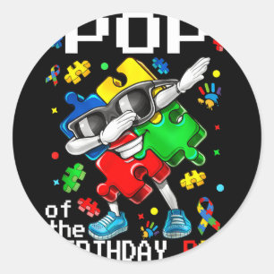 Pop of the bday boy autism awareness puzzle piece  classic round sticker
