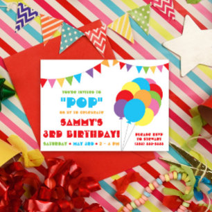 Pop on by to Celebrate! Rainbow Balloon & bunting Invitation