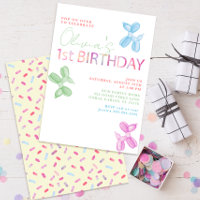 Pop On Over 1st Birthday Balloon Animal Invite