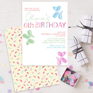 Pop On Over 6th Birthday Balloon Invite