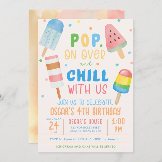 Pop on Over and Chill Ice-cream Kids Birthday Invitation (Front/Back)