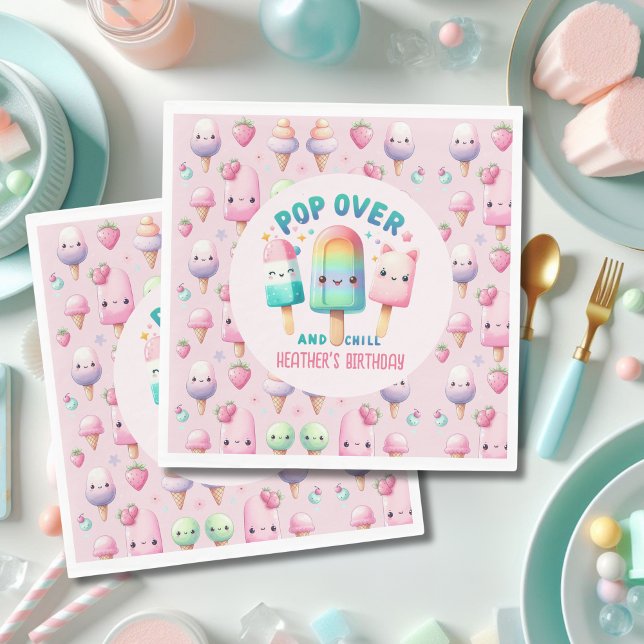 POP on Over and Chill Ice Pop Party Decor Birthday Napkin (Creator Uploaded)