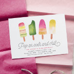Pop On Over & Chill | Popsicle Kids Birthday Party Invitation<br><div class="desc">Adorable party invitations for your little one's summer birthday party feature four watercolor popsicle illustrations in vibrant shades of pink and lime green,  with "pop on over and chill" beneath in whimsical script lettering. Personalise with your birthday party details beneath. Cards reverse to solid pink.</div>
