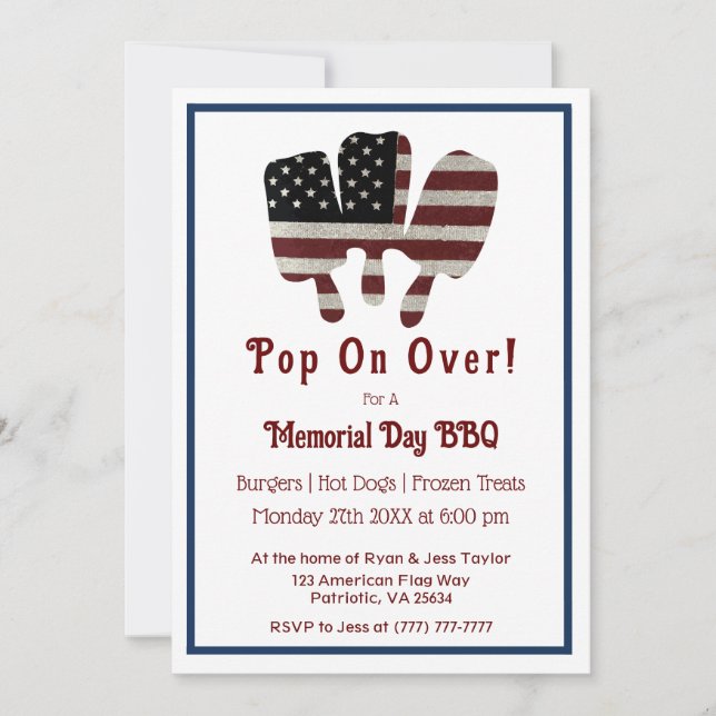 Pop On Over Memorial Day Popsicle American Flag Invitation (Front)