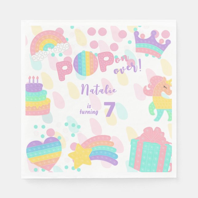 Pop on over! Pastel pop it birthday kid Napkin (Front)