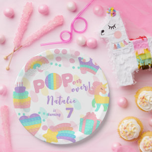 Pop on over! Pastel pop it birthday kid Paper Plate