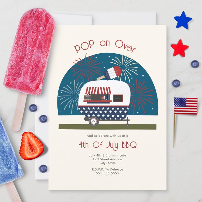 Pop On Over Patriotic Camper 4th Of July BBQ Invitation (Creator Uploaded)