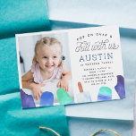 Pop On Over | Popsicle Kids Birthday Party Photo Invitation<br><div class="desc">Adorable party invitations for your little one's summer birthday party feature four watercolor popsicle illustrations in vibrant shades of blue and green,  with "pop on over and chill with us" in whimsical script lettering. Personalise with your birthday party details beneath,  and add a photo for a sweet finishing touch.</div>
