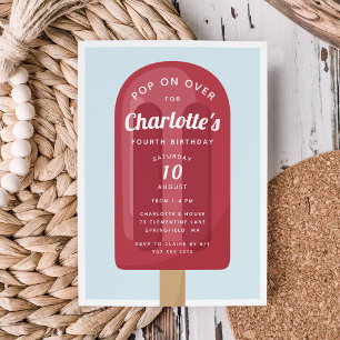 Pop On Over Popsicle Summer Kids Birthday Party Invitation