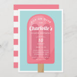 Pop On Over | Popsicle Summer Kids Birthday Party Invitation<br><div class="desc">Chill out with these cute popsicle themed party invitations for your little one's summer birthday party. Fun summer design features a bright pink popsicle illustration on a turquoise blue background. Personalise with your party details in white retro style lettering.</div>