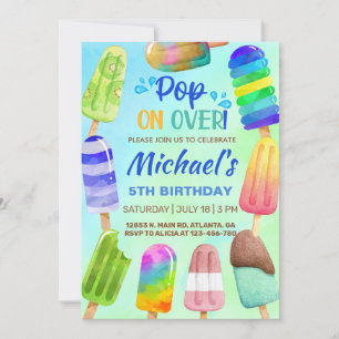 Pop on over popsicles summer birthday invite. invi invitation
