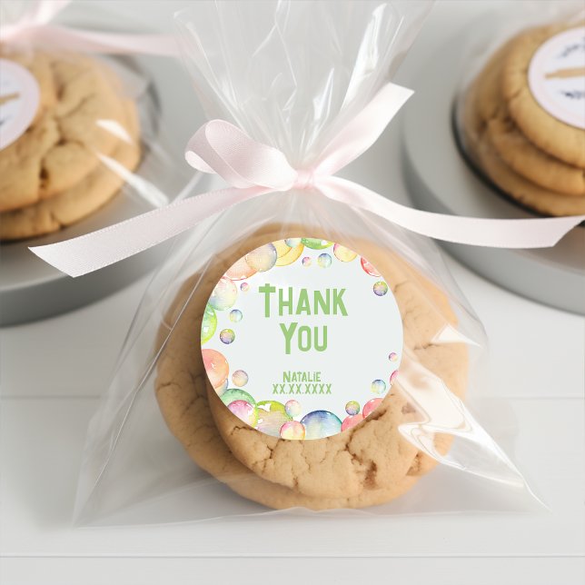 Pop on over! Soap bubbles birthday kid thank you Classic Round Sticker (Creator Uploaded)
