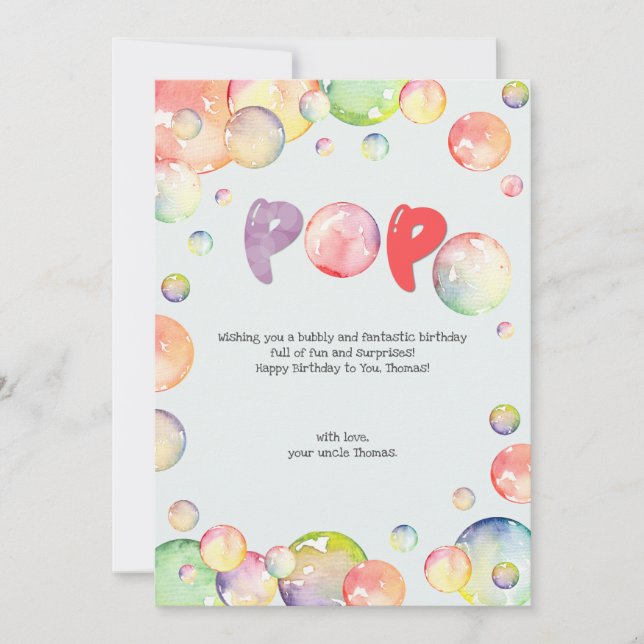 Pop on over! Soap bubbles happy birthday Holiday Card (Front)