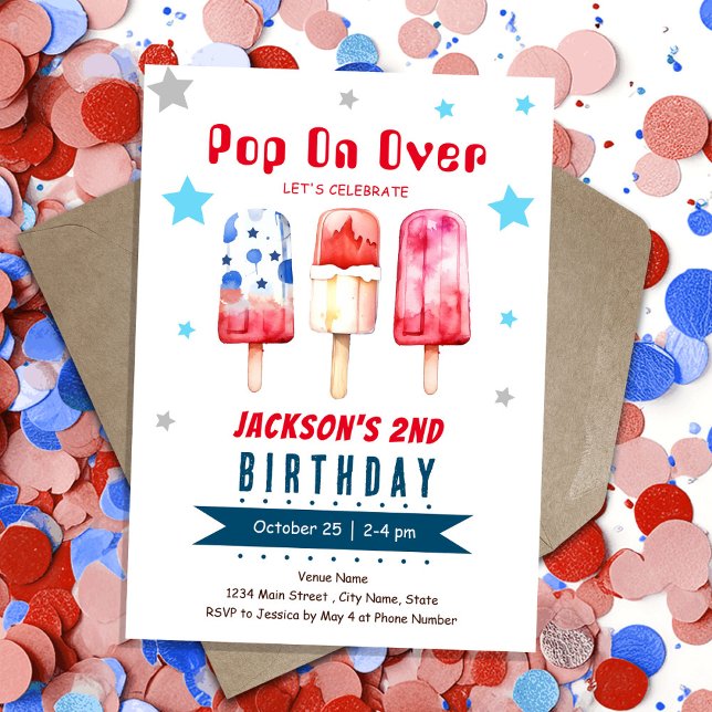 Pop Over Kids Summer Ice Pop 2nd Birthday Invitation (Creator Uploaded)