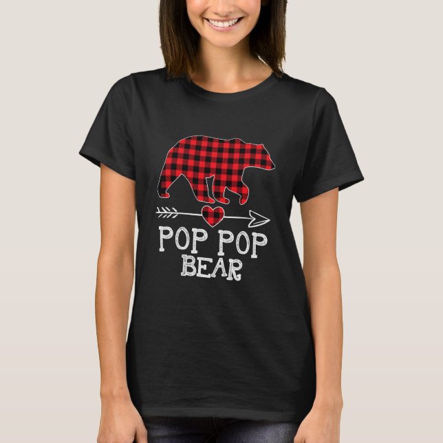 Pop Pop Bear Christmas Pajama Red T-Shirt (Front)