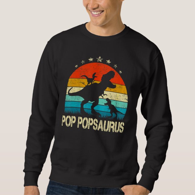 Pop Pop Dinosaur Pop Popsaurus 2 Two Kids Christma Sweatshirt (Front)