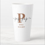 Pop-Pop Elegant Script Monogram Brown White Latte Mug<br><div class="desc">Latte mug for a new pop-pop or long established one! which you can personalise with the date they became a grandfather. This trendy minimalist design has a modern colour palette of brown, black and white. It has a Pop-Pop monogram, with the initial letter P and the name pop-pop, lettered in...</div>