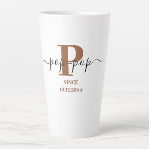 Pop-Pop Elegant Script Monogram Brown White Latte Mug