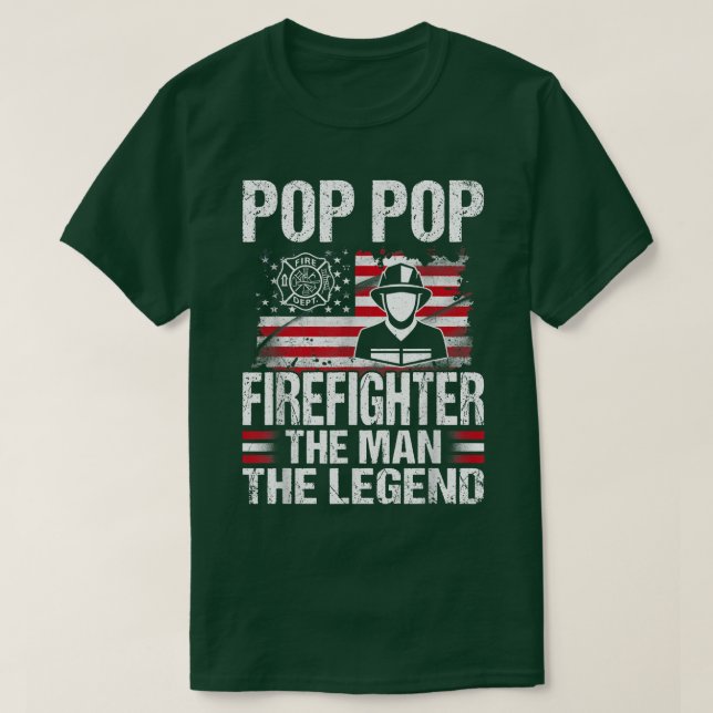 Pop Pop Firefighter The Man The Legend Retro USA F T-Shirt (Design Front)