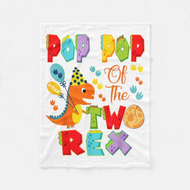Pop Pop of The Two Rex 2nd Birthday Boy Dinosaur Fleece Blanket (Front)