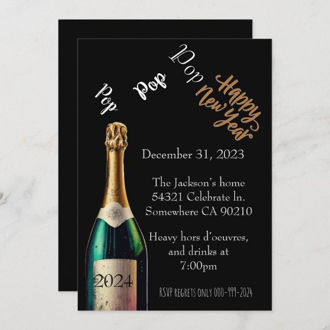 Pop pop pop New Years Eve Invitation (Front/Back)