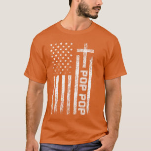 Pop Pop USA American Flag Cross Christian Grandpa T-Shirt