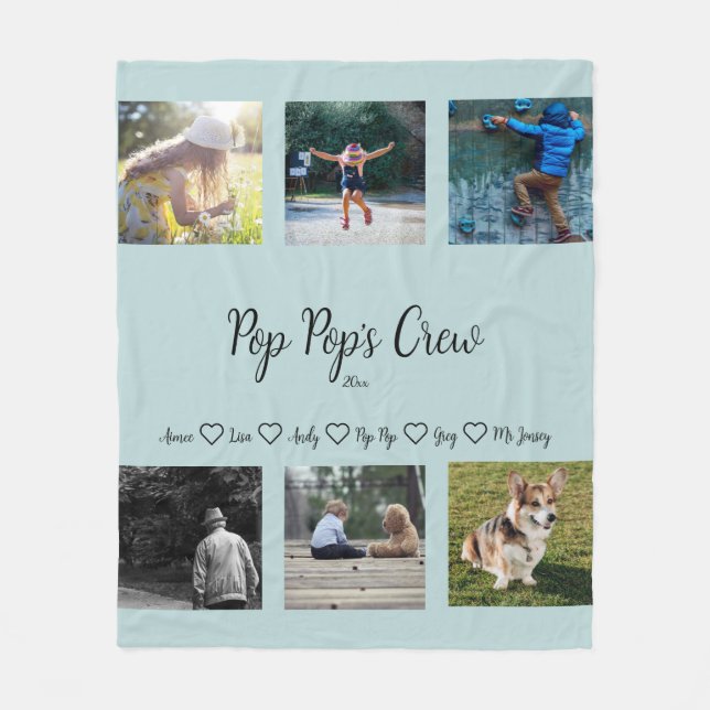 Pop Pop's Crew Custom 6 Photo Grid  Fleece Blanket (Front)
