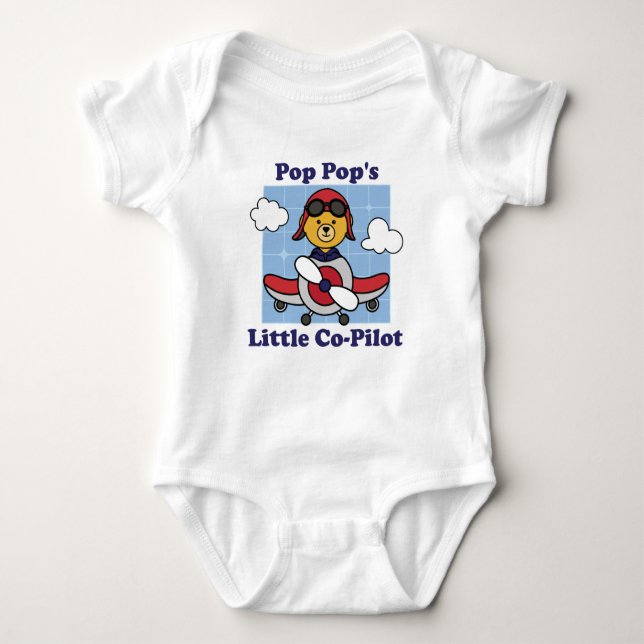 Pop Pop's Little Co-Pilot - Cute Aeroplane Baby Bodysuit (Front)