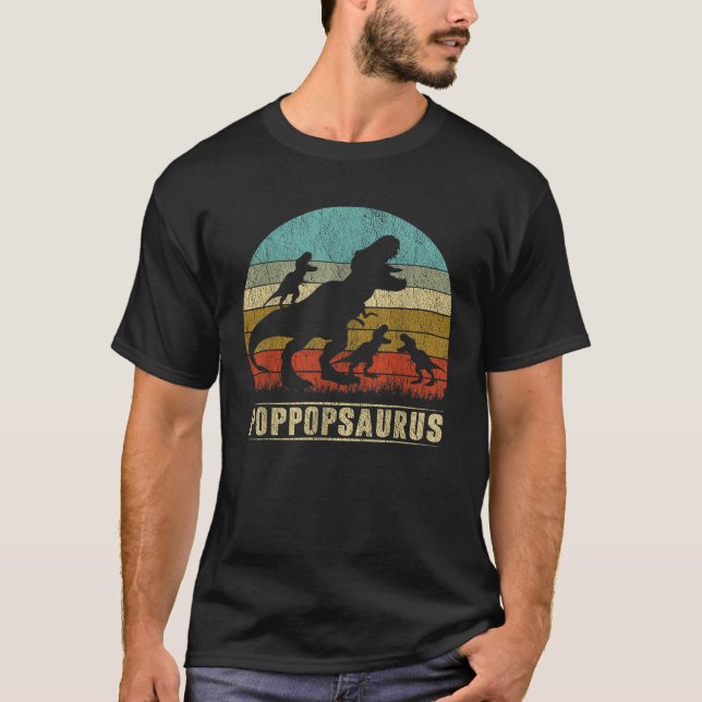 Pop popsaurus T Rex Pop pop Dinosaur three Kids Fa T-Shirt (Front)