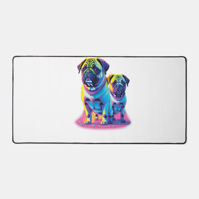 Pop Pugs in Pink  Desk Mat (Front)