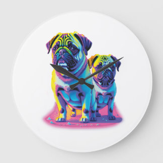Pop Pugs in Pink Large Clock