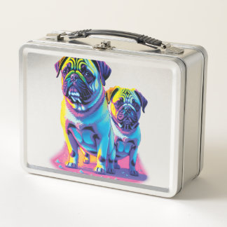 Pop Pugs in Pink Metal Lunch Box