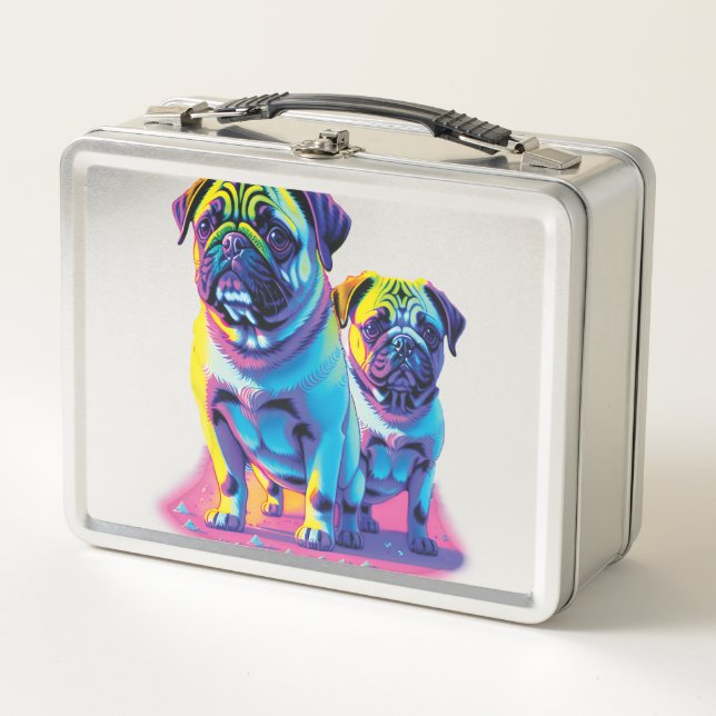 Pop Pugs in Pink  Metal Lunch Box (Front)