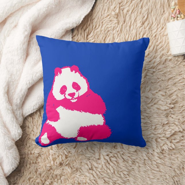 Pop Red Panda Ink Blue Throw Pillow (Blanket)