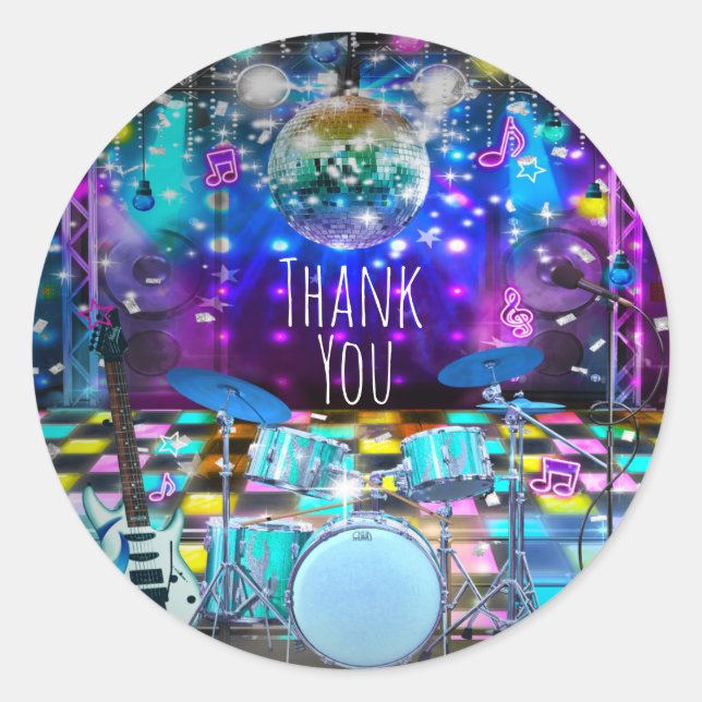 POP Rock STAR DANCE PARTY Birthday Musical Favour Classic Round Sticker (Front)
