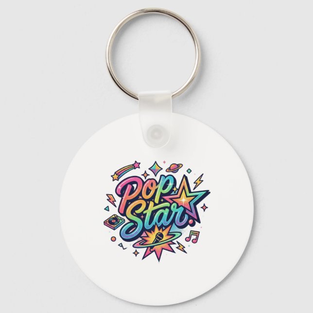 Pop Star Funny Popcorn Graphic T-Shirt Key Ring (Front)