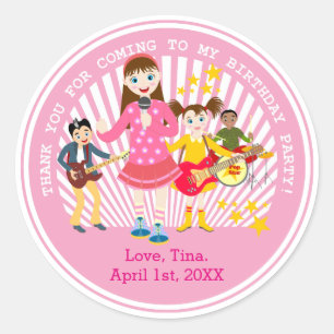 Pop star girl birthday party classic round sticker