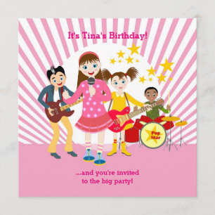 Pop star girl birthday party invitation